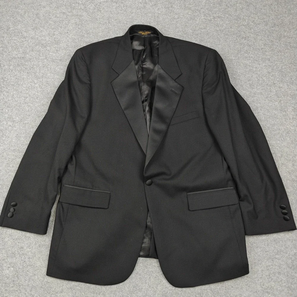 Vintage Brooks Brothers Tuxedo Jacket Mens 44R Black Wool Brooksease Formal USA